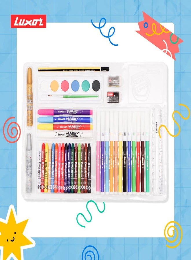 Luxor Doodles Super Combo Art Set - Ignite Imagination with Diverse Crayons, Sketch Pens, Water Colors, Glitter, Glue, Eraser & Sharpener, Ultimate Creative Kit for Kids' Artistic Adventures - Image 2